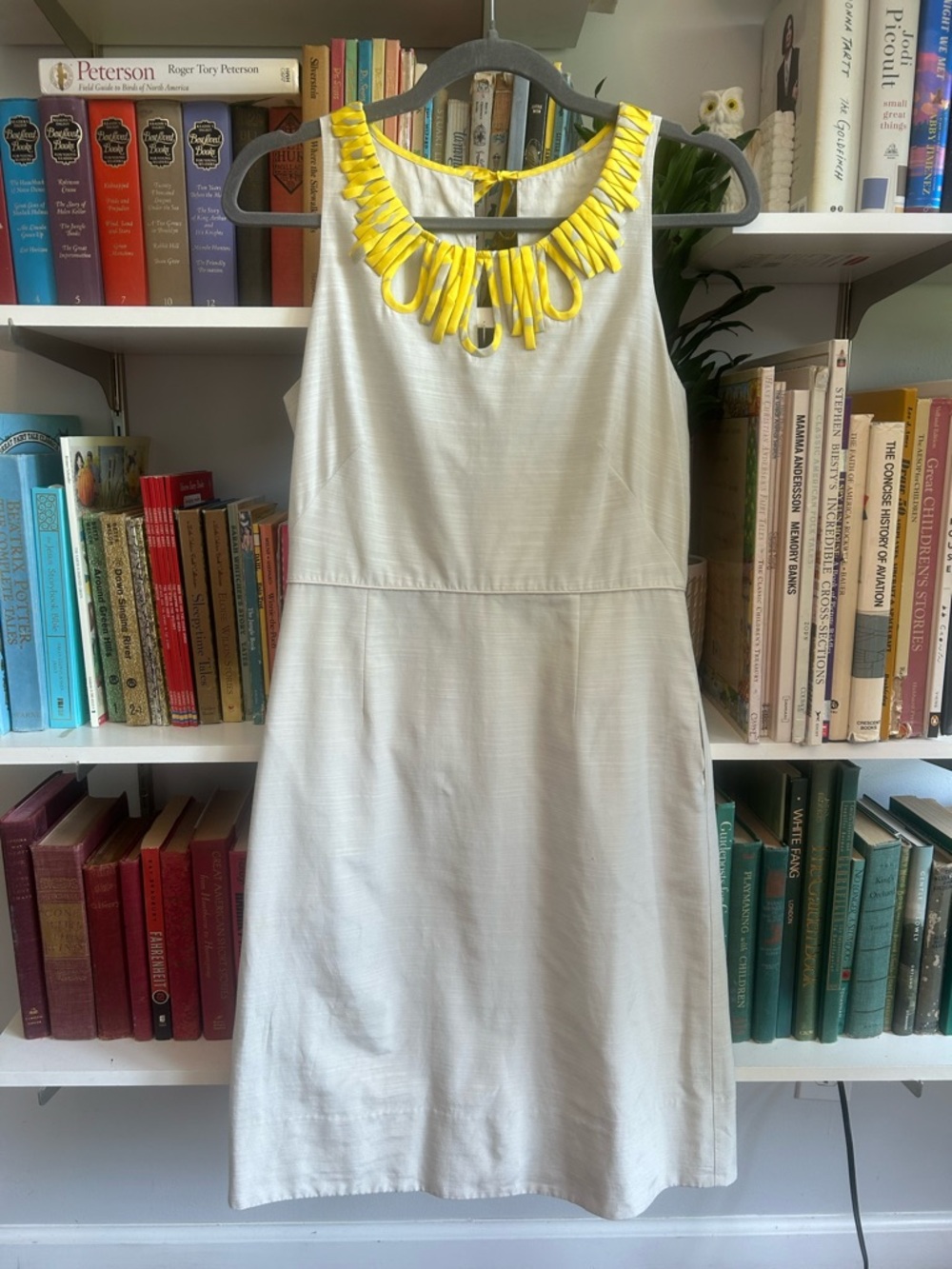 J. Crew Cream Midi Dress with Yellow Trim Neckline